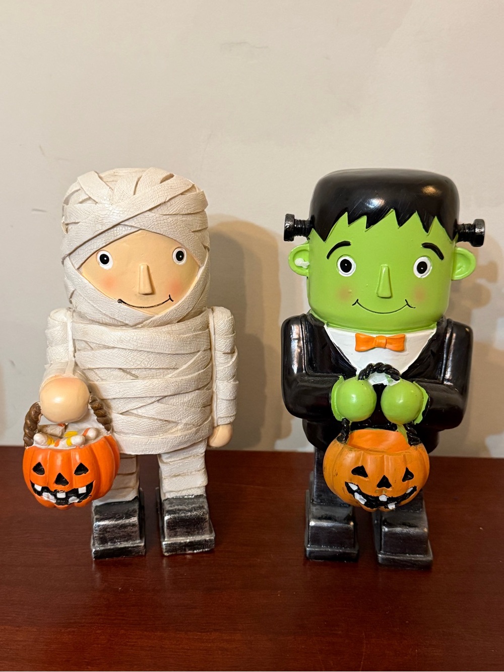 Kirkland's Home Halloween Set of 2 Frankenstein Mummy Figurines 7.7"